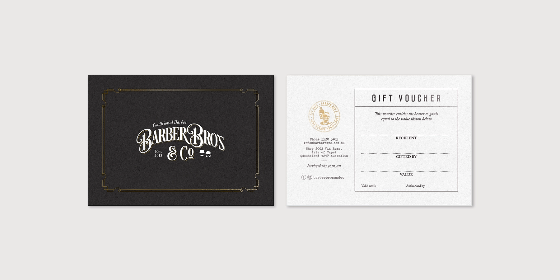 Barber Bros & Co gift card and print design by Kaliber Studio