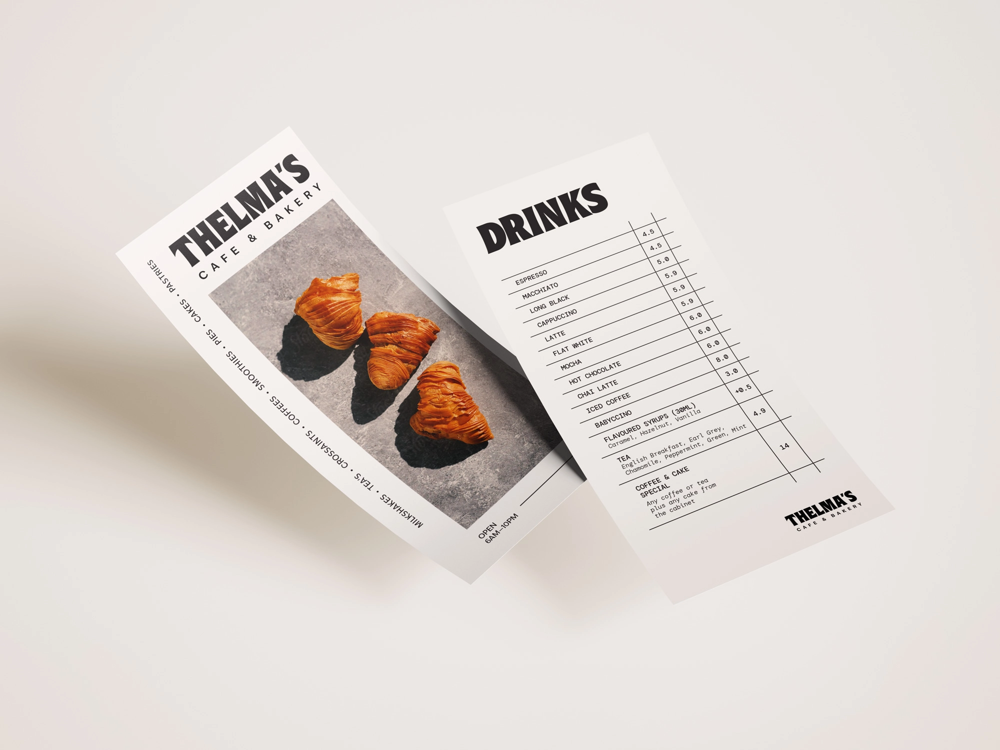 Thelma's Cafe & Bakery menu and print design by Kaliber Studio