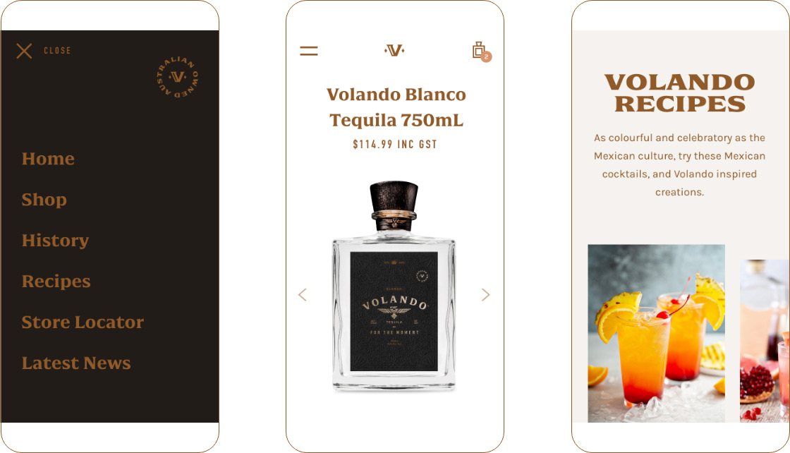 Volando Tequila E commerce website design by Kaliber Studio